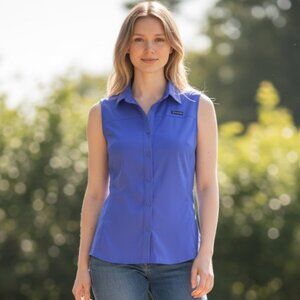 Columbia Sportswear Omni Shade Sleeveless Button Down Top XS Blue #325i